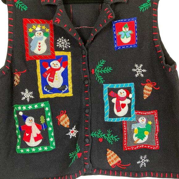 Designers Originals Sz XL Vtg 90s Holiday Sweater Vest Snowmans Boho Multicolor - Picture 9 of 16